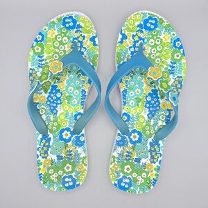 🏝️ Vera Bradley Rubber Flip Flops English Meadows Medium 7/8 Green Yellow Blue